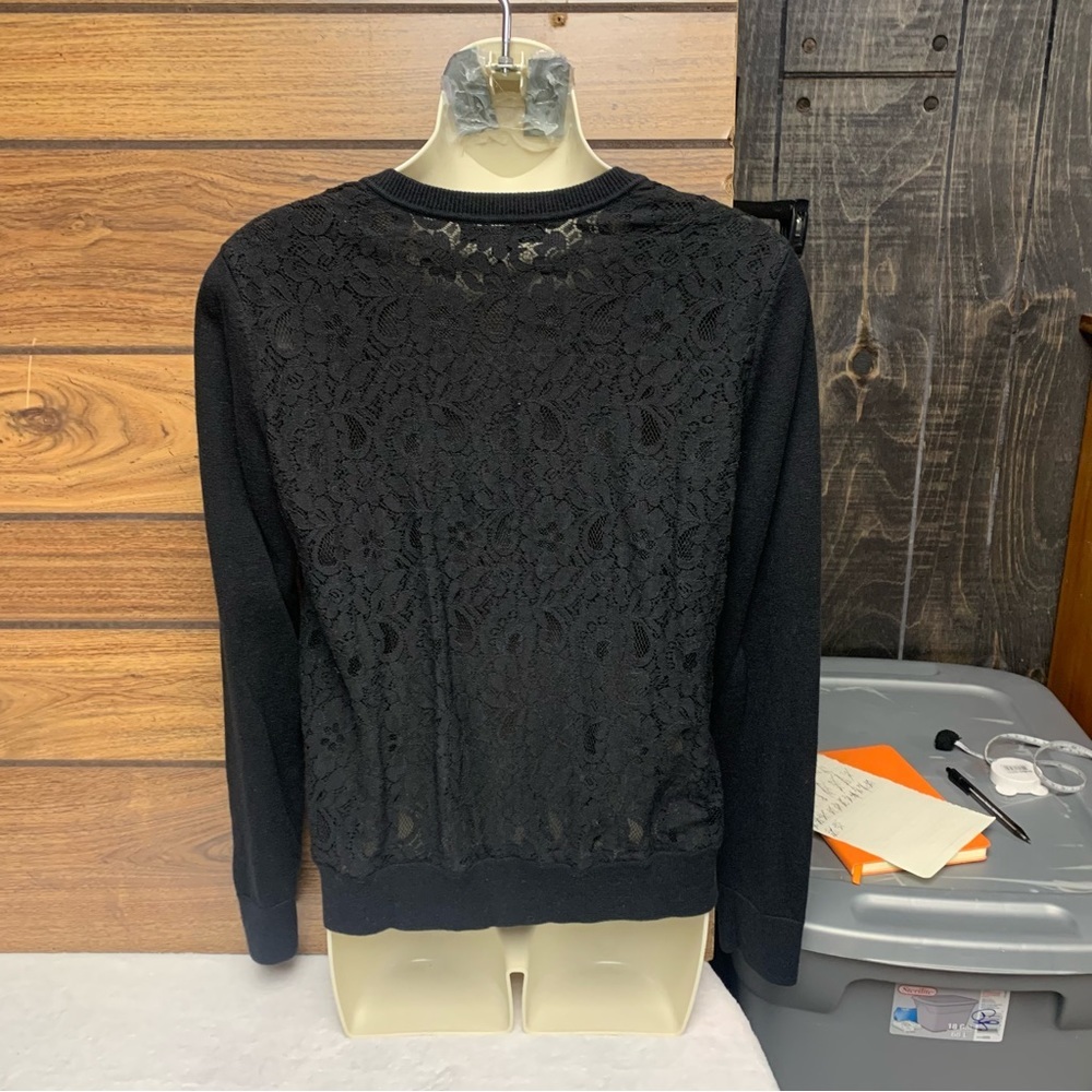 Banana Republic black lace back sweater size small long sleeve V neck - Picture 3 of 7